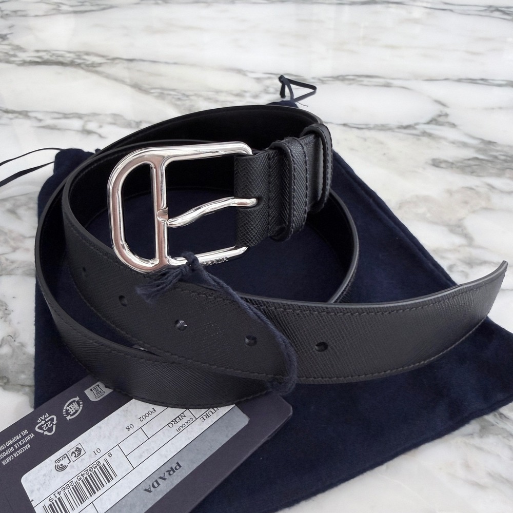Prada 2CM275 Men's Black Saffiano Leather Belt silver buckle, 100 cm - Picture 4 of 5